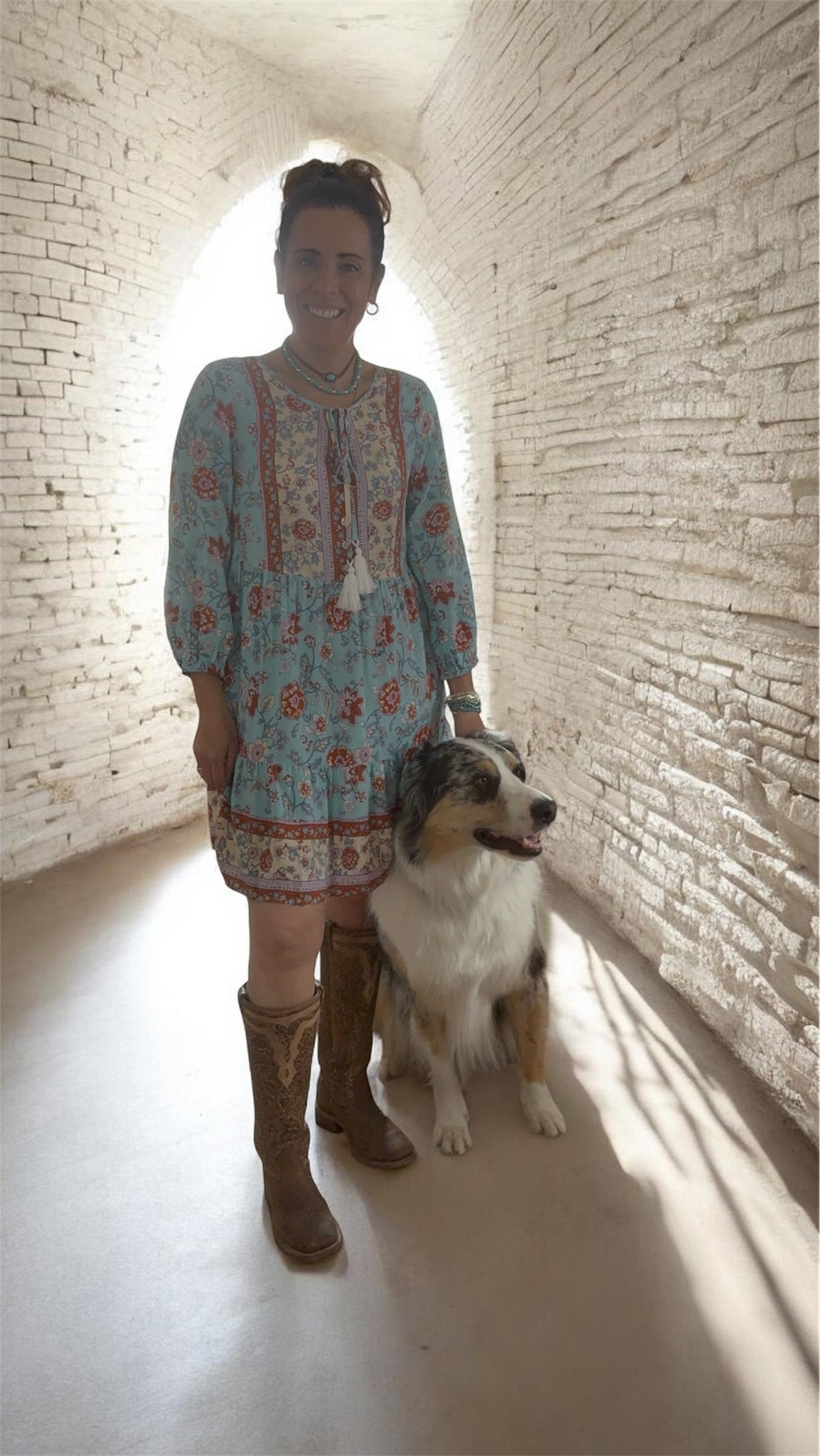 Robe avec imprimé de fleurs,longueur aux genoux
