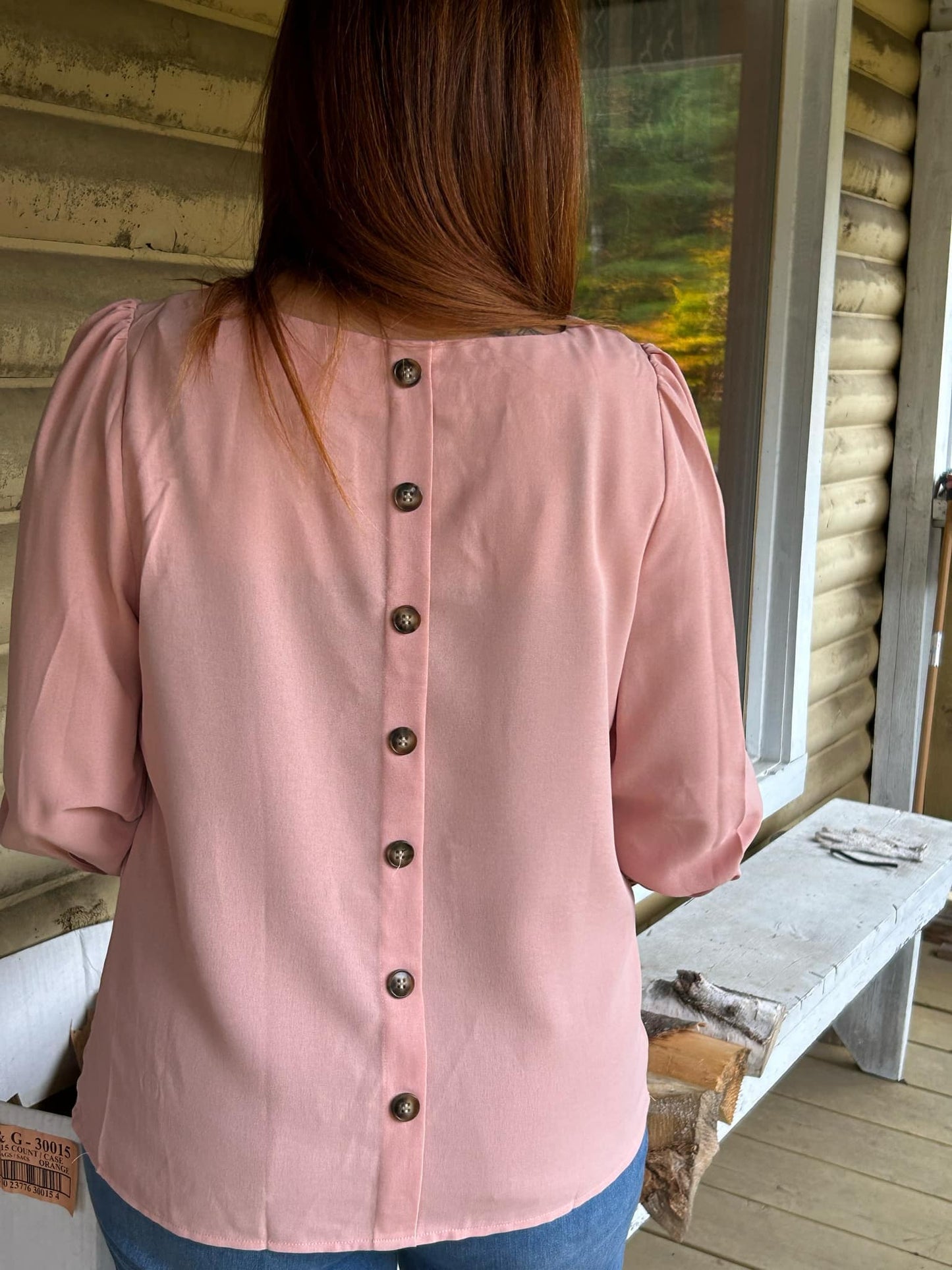 Blouse Rose à dos boutonné