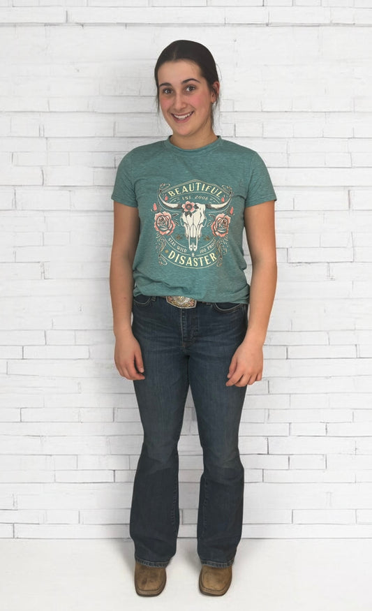 T-shirt turquoise avec imprimé à l’avant
